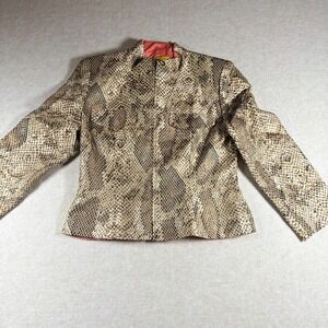 Flores & Flores Snake Print Silk Blend Jacket Womens 10 Zip Blazer Coat